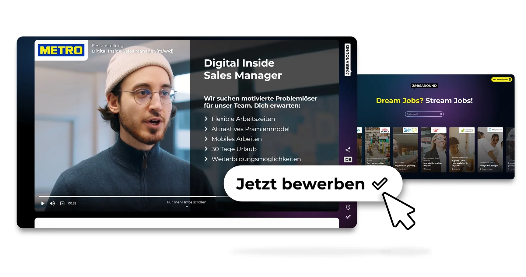 Video-Stellenanzeige mit Bewerbungsaufruf