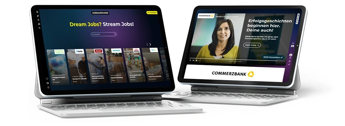 Zwei Tablets zeigen das Jobsaround Portal.
