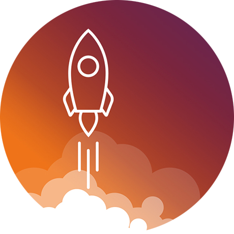 Symbol einer fliegenden Rakete mit orangem Hintergrund